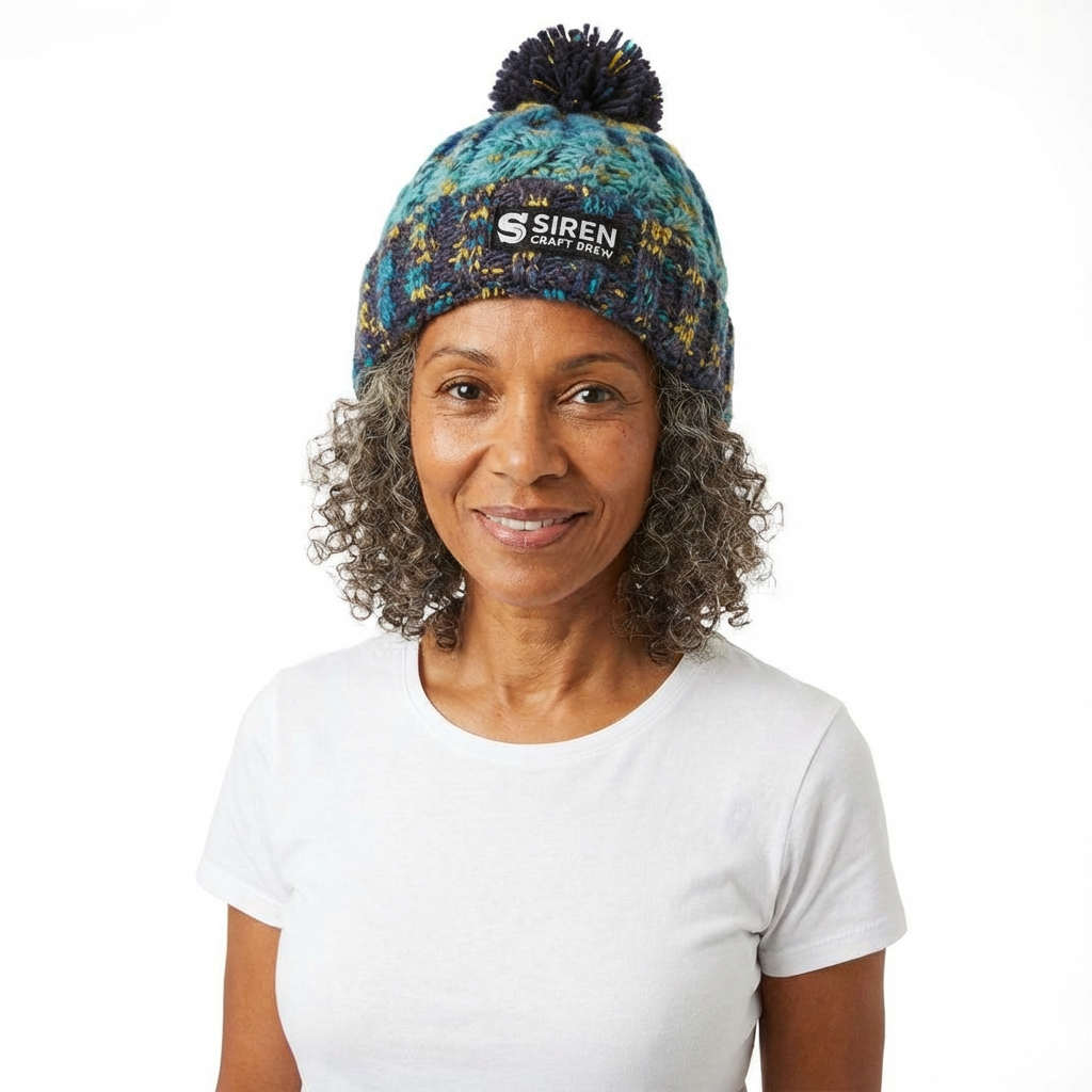 Knitted Bobble Hat Marine Splash