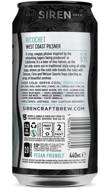 Ricochet West Coast Pilsner | 5.5% | 440ml - Siren